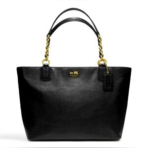 Coach Designer Madison Black Leather Double Handle Shoulder Bag tote Purse